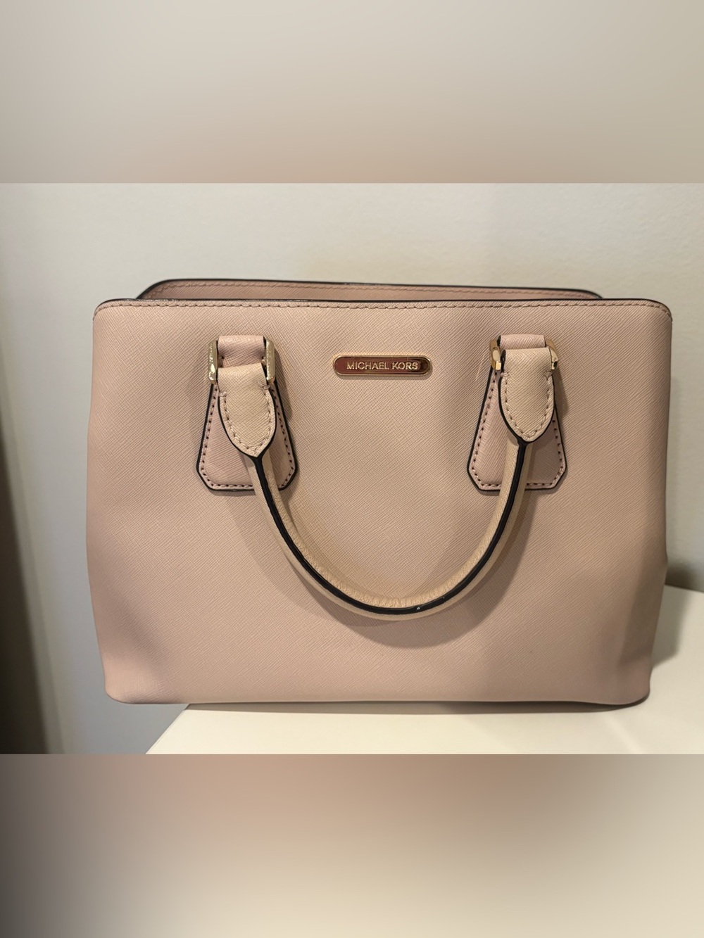 Michael Kors Blush Beige Leather Tote Bag with Gold Hardware